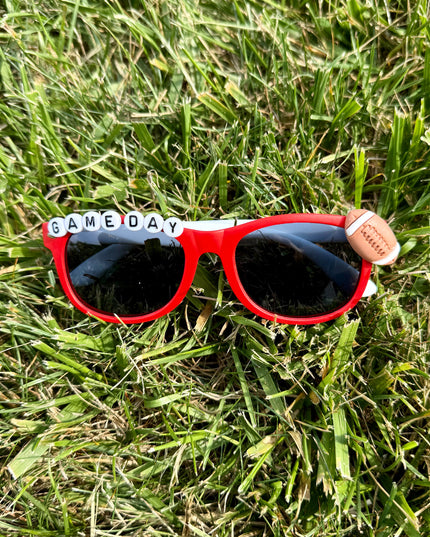 Red glasses personalized with Game Day and Football Charm