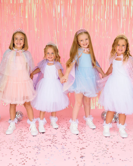 Girls wearing fun and colorful dress up outfits