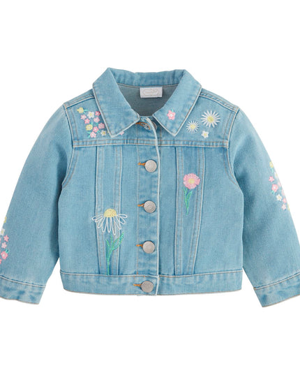 Light blue denim jacket with floral embroidery 