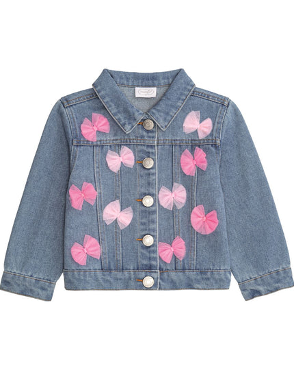 Denim jacket with pink tulle bows
