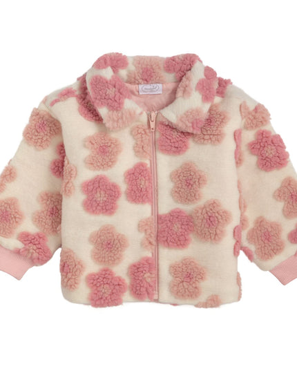 Cream colored sherpa jacket with pink flowers