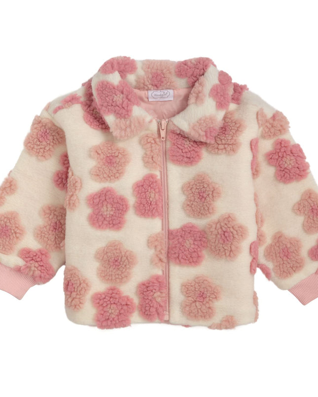 Cream colored sherpa jacket with pink flowers