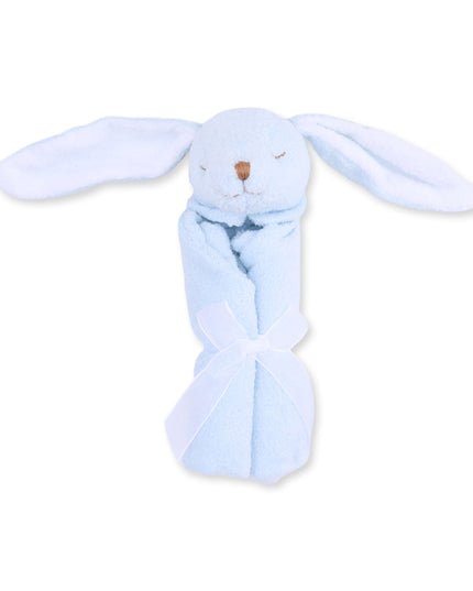 Blue bunny-shaped lovey blanket