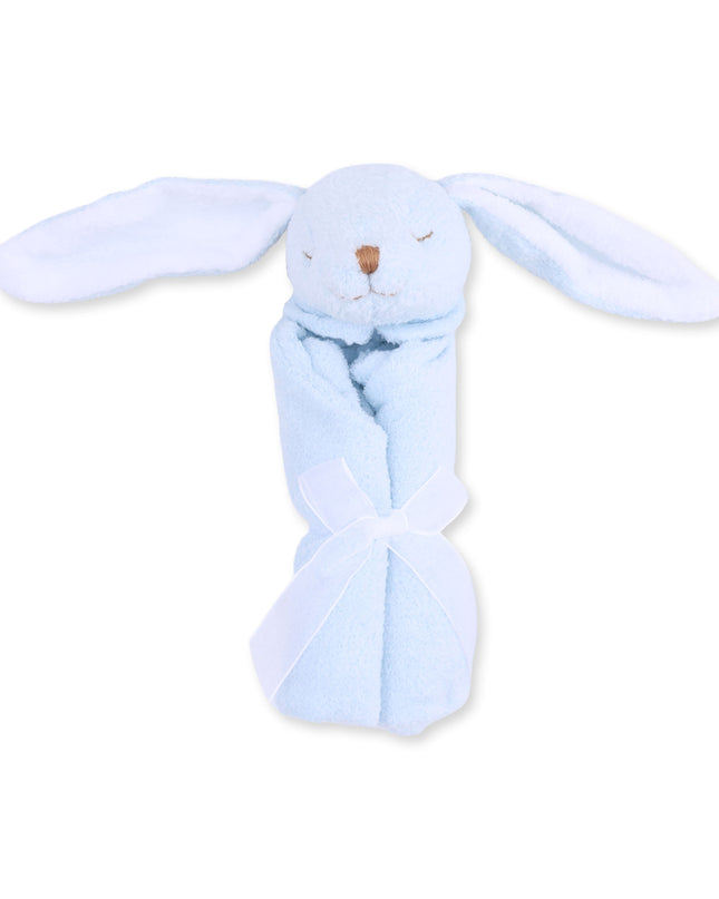 Blue bunny-shaped lovey blanket