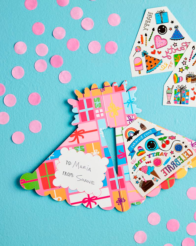 Pack of birthday tattoos shaped like a party hat 
