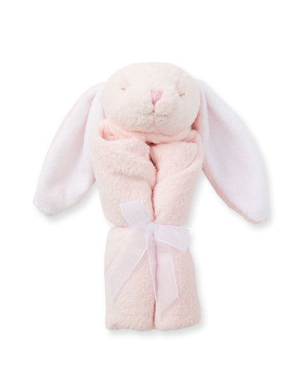 Pink bunny-shaped lovey blanket