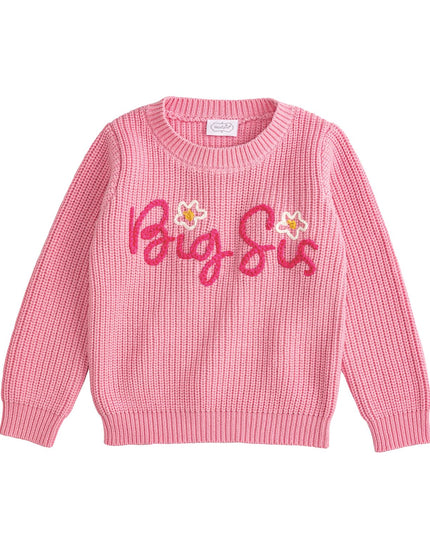 Pink Sweater with Big Sis and Flower Stitching 
