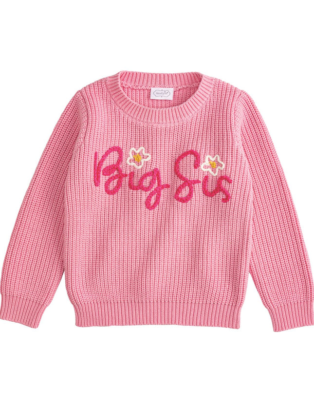 Pink Sweater with Big Sis and Flower Stitching 