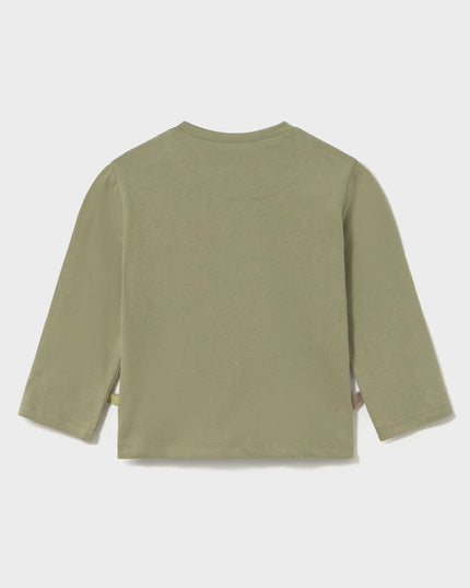 Back of an olive green children's t-shirt