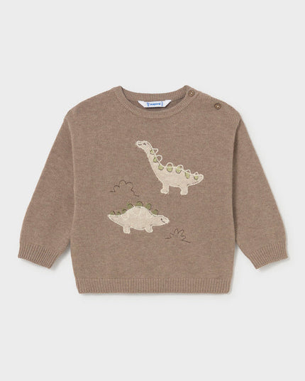 Brown sweater with dinosaur design