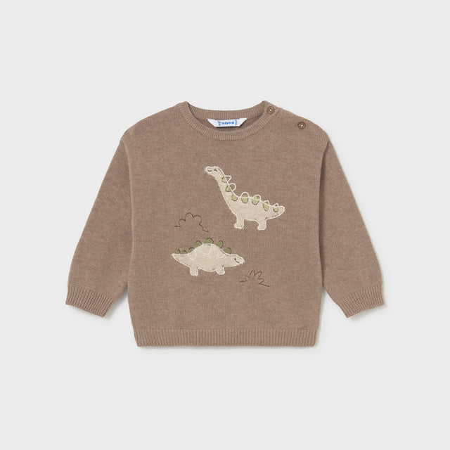 Brown sweater with dinosaur design