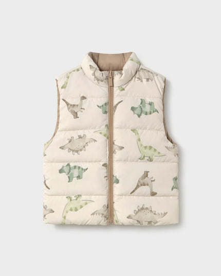 Children's off-white puffer vest with dinosaur print