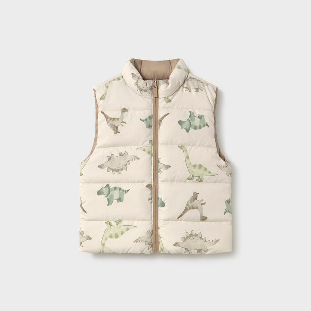 Children's off-white puffer vest with dinosaur print