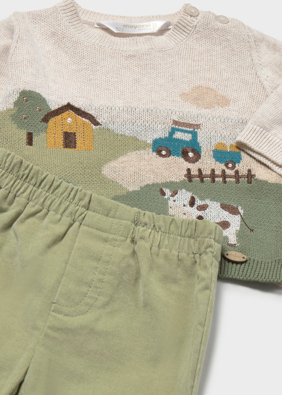 Children's sweater and pants set with farm design