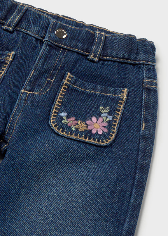 Jeans with Floral Embroidered Pockets