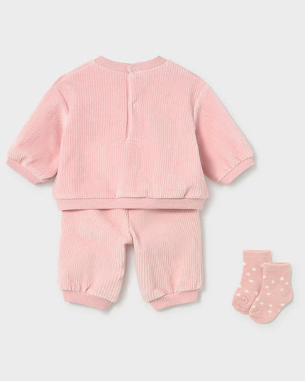 Pink baby outfit with princess design and matching socks