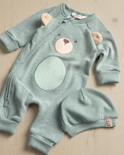 Baby romper with bear design and hat