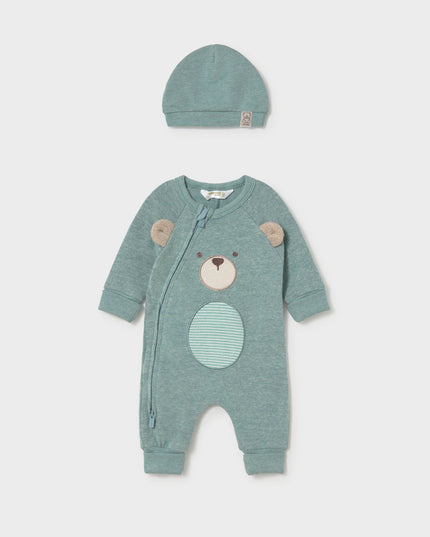 Baby romper with bear design and hat