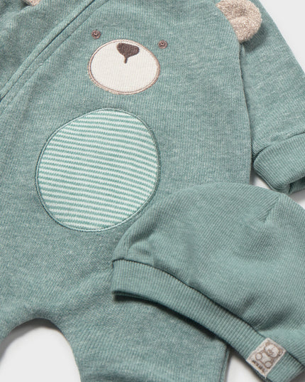 Baby romper with bear design and hat