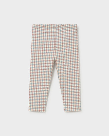 Kids leggings with brown, white and blue herringbone pattern