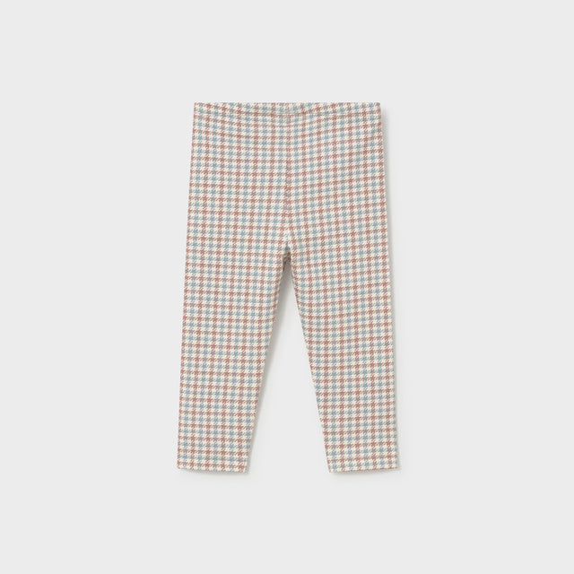 Kids leggings with brown, white and blue herringbone pattern