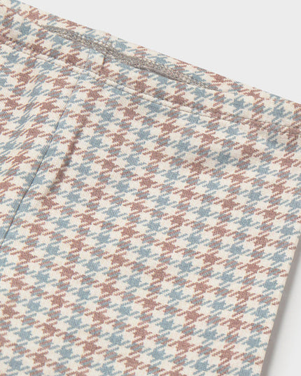 Kids leggings with brown, white and blue herringbone pattern