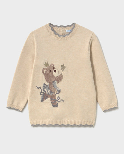 Beige sweater dress with ballerina teddy bear design 