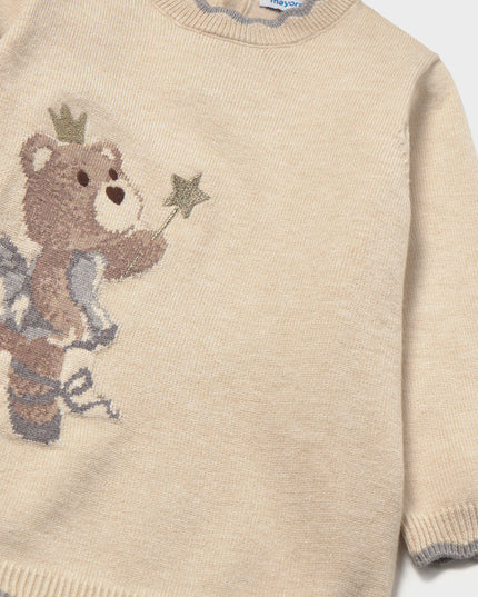 Beige sweater dress with ballerina teddy bear design 