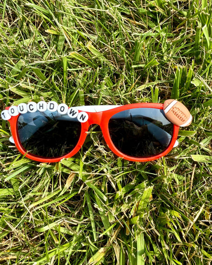 Red glasses personalized with Touchdown and Football Charm