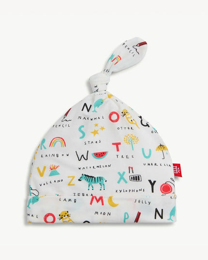 Newborn baby hat in ABC's print