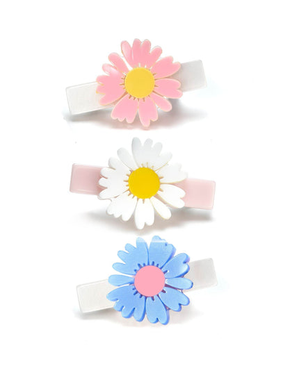 Pink, White and Blue Daisy Hair Clips (Set of 3) - Giggles & Glitter