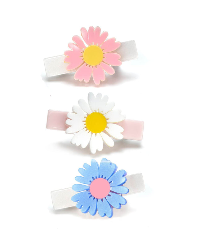 Pink, White and Blue Daisy Hair Clips (Set of 3) - Giggles & Glitter