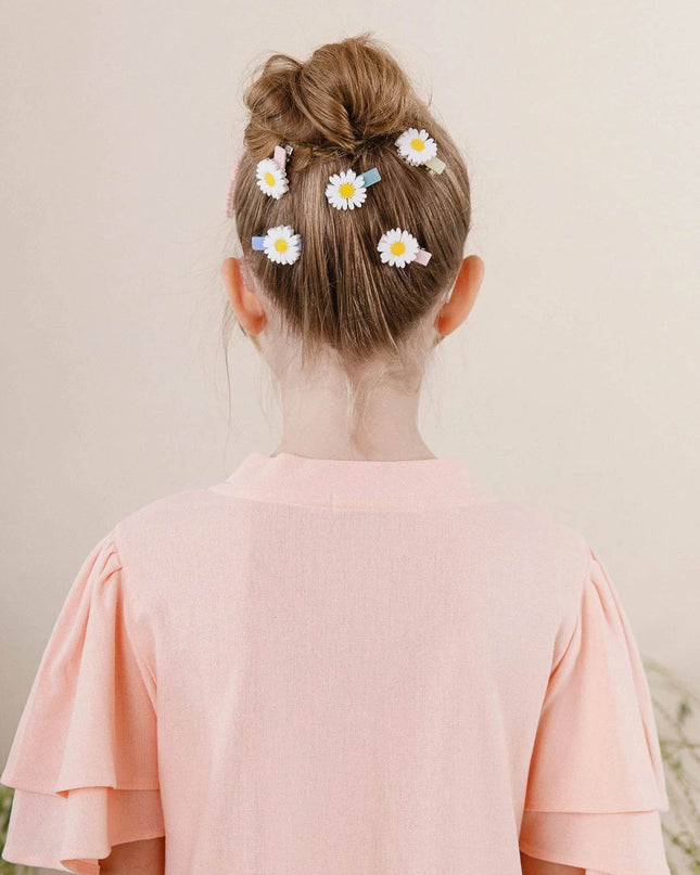 Pink, White and Blue Daisy Hair Clips (Set of 3) - Giggles & Glitter