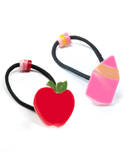 Apple and Pink Pencil Hair Ties