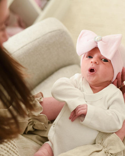ILYBEAN "Aria" Pink Bow Hat with Pearl and Rhinestone - Giggles & Glitter