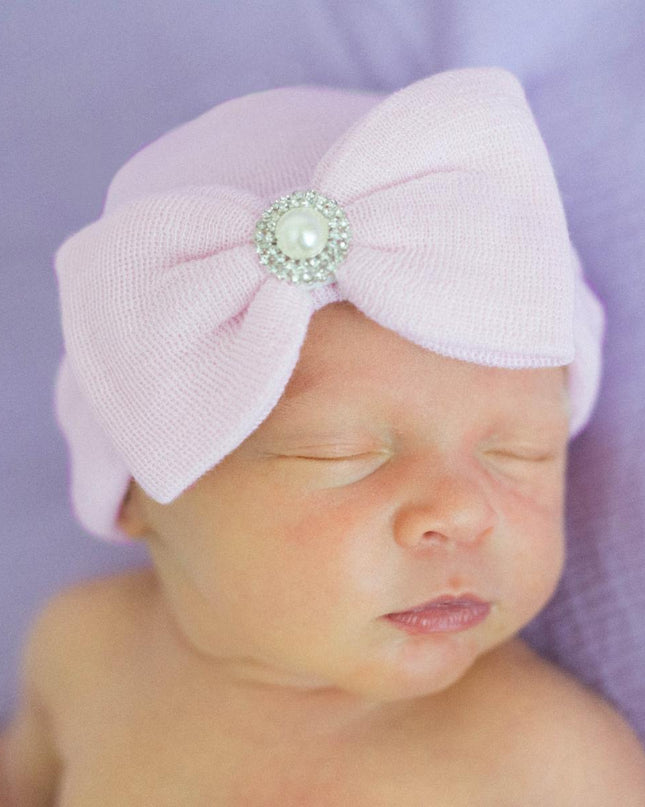 ILYBEAN "Aria" Pink Bow Hat with Pearl and Rhinestone - Giggles & Glitter