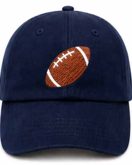 Navy baseball hat with an embroidered football
