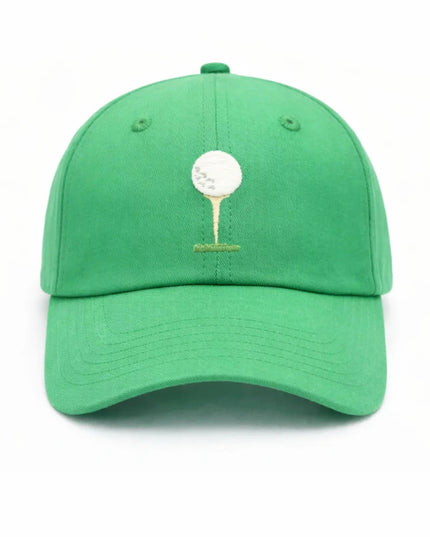 Green baseball hat with embroidered golf tee and ball