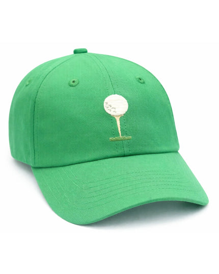 Green baseball hat with embroidered golf tee and ball