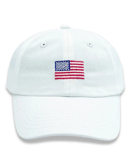 White hat with embroidered American flag