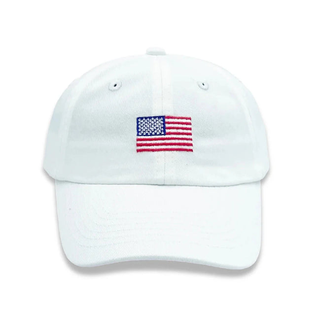 White hat with embroidered American flag