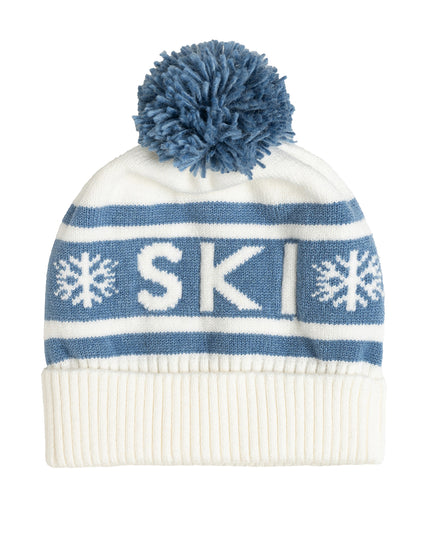 White and blue pom-pom 'ski'  beanie 