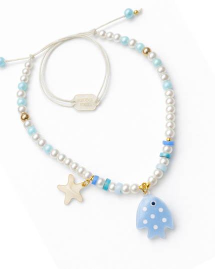 Blue Fish and Pearl Necklace