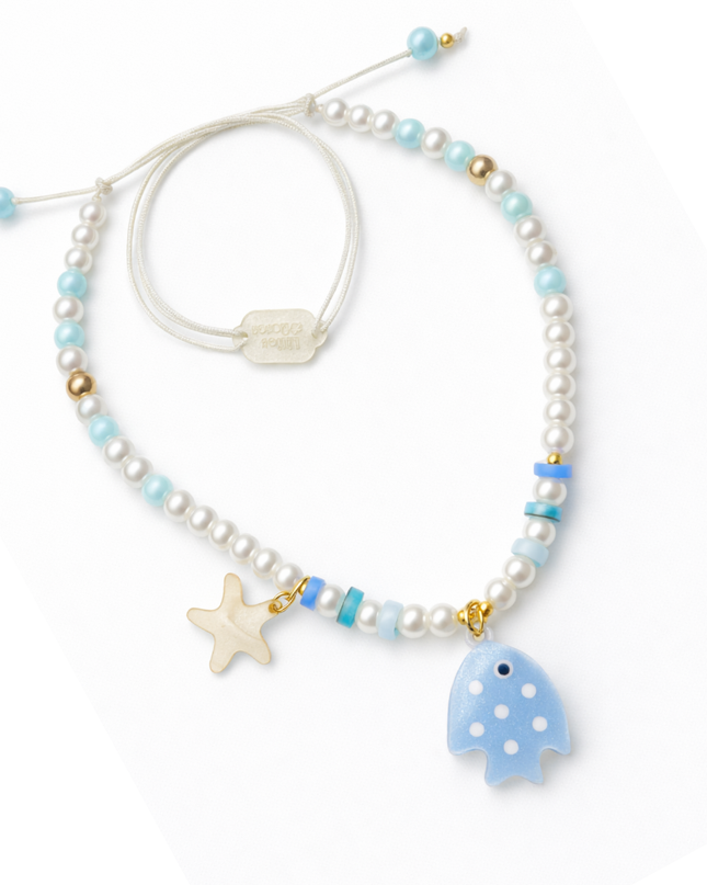 Blue Fish and Pearl Necklace