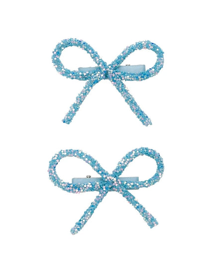 Blue Mini Glitter Bow Clips (Set of 2)