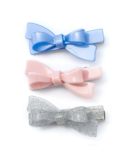 Blue, Pink and Silver Glitter Bow Hair Clips