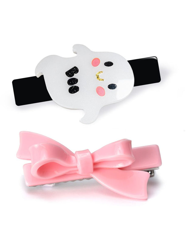 ghost hair clip and pink bow hair clip