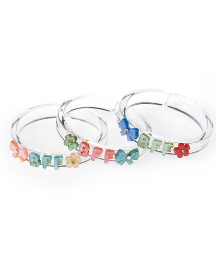 Clear Bracelets with colorful BFF lettering and bow and flower accents