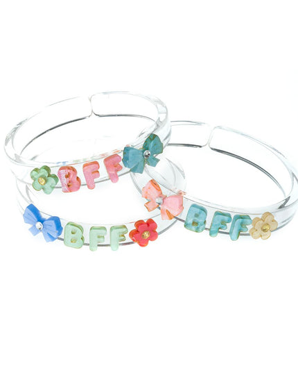 Clear Bracelets with colorful BFF lettering and bow and flower accents