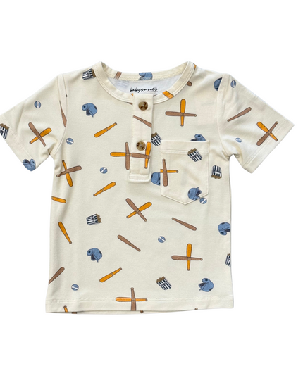 Henley shirt with baseball print